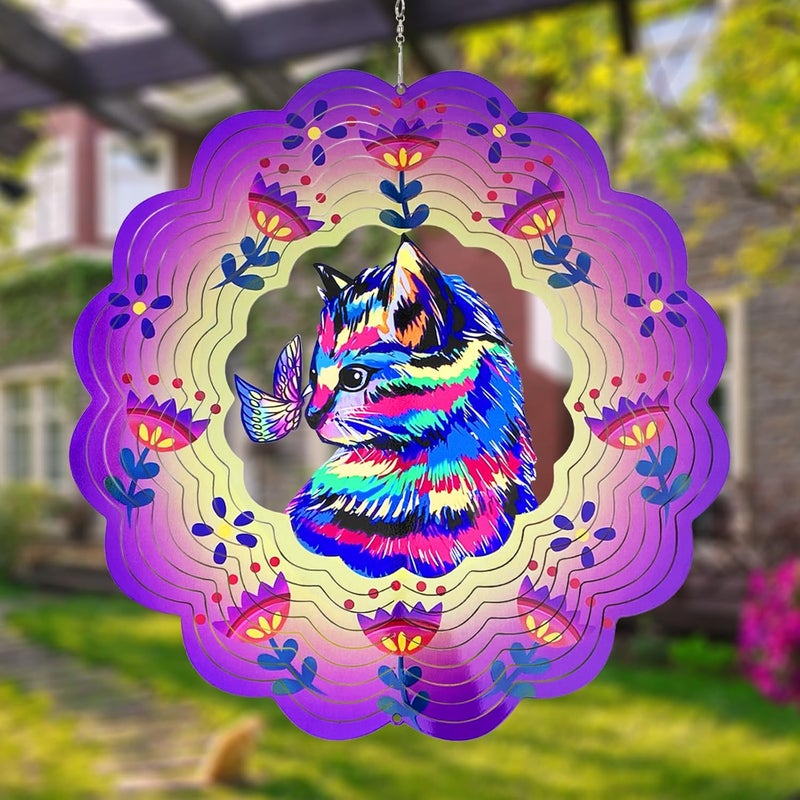GOTOME Cat Wind Spinners Metal Gifts for Cat Lovers Women Mom Grandma,12inch Hanging Wind Chime for Outdoor&Indoor Decor for Yard Garden Ornament - Image 1